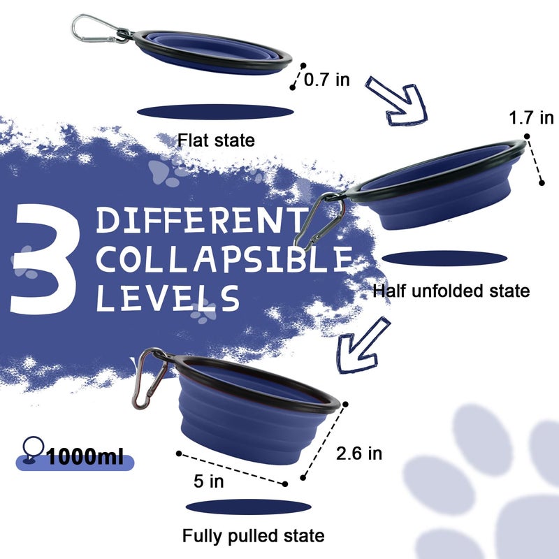 Rest-Eazzzy Collapsible Dog Bowls for Travel, 2-Pack Dog Portable Water Bowl for Dogs Cats Pet Foldable Feeding Watering Dish for Traveling Camping Walking with 2 Carabiners, BPA Free - Image 2